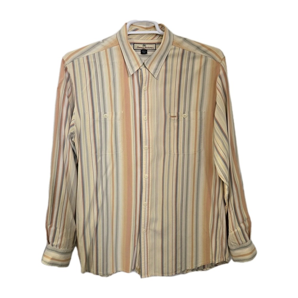 Tommy Bahama 100% Silk Long Sleeve Button Up Shirt Sz LG Spring Easter Sm Flaw